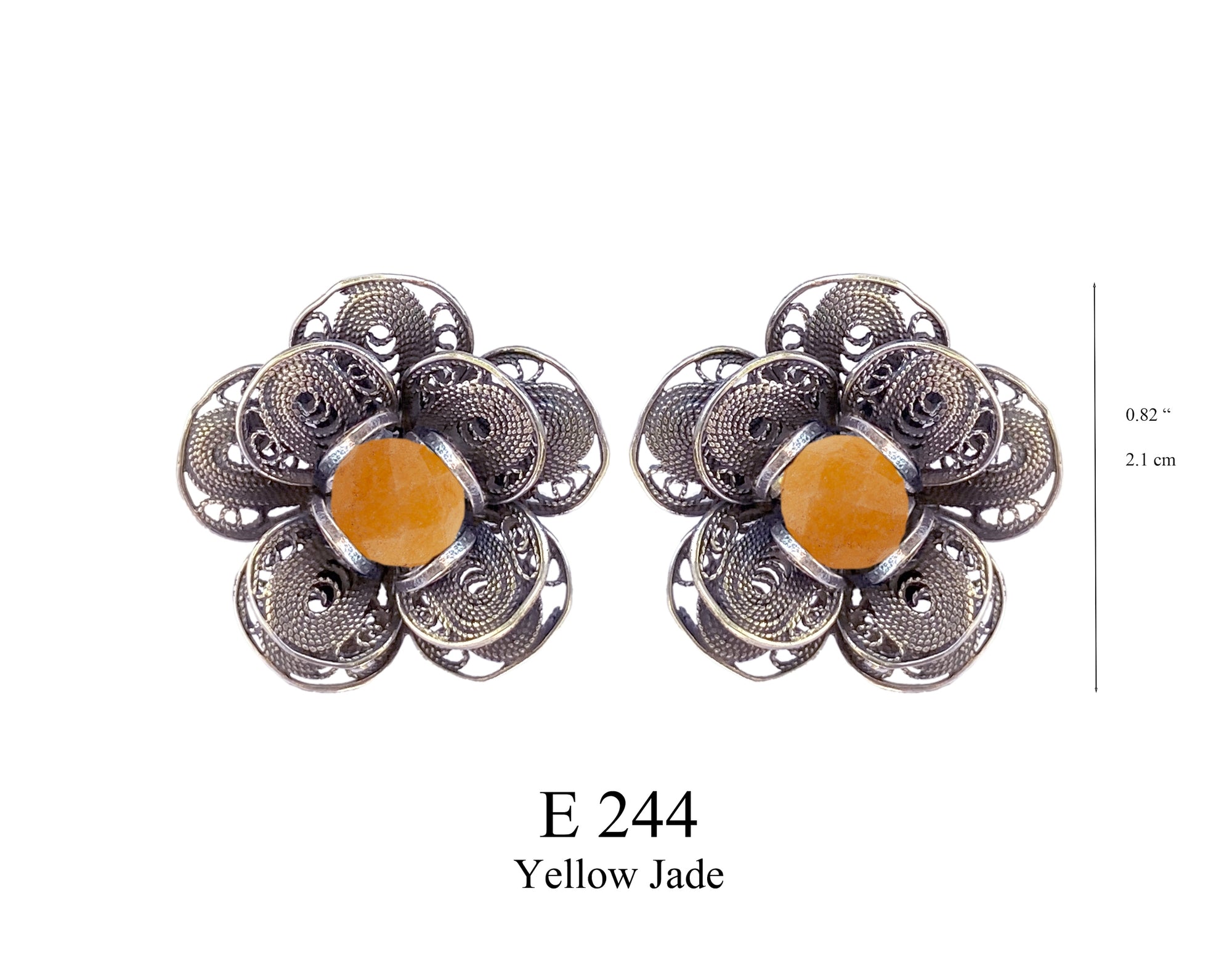 Rose stud earrings - Yellow Jade