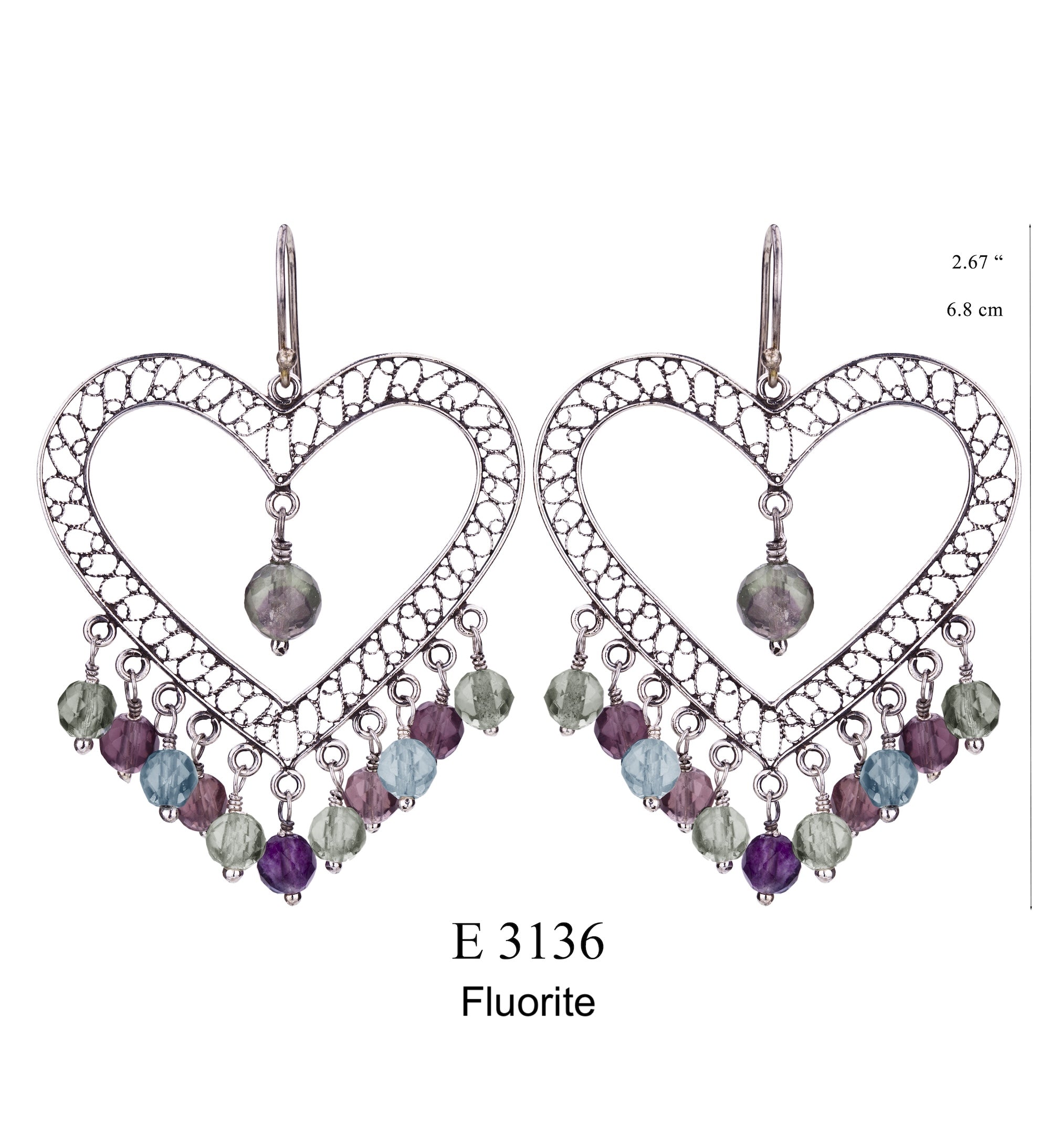 Orecchini Cuore con Pietre Fluorite ✿ 