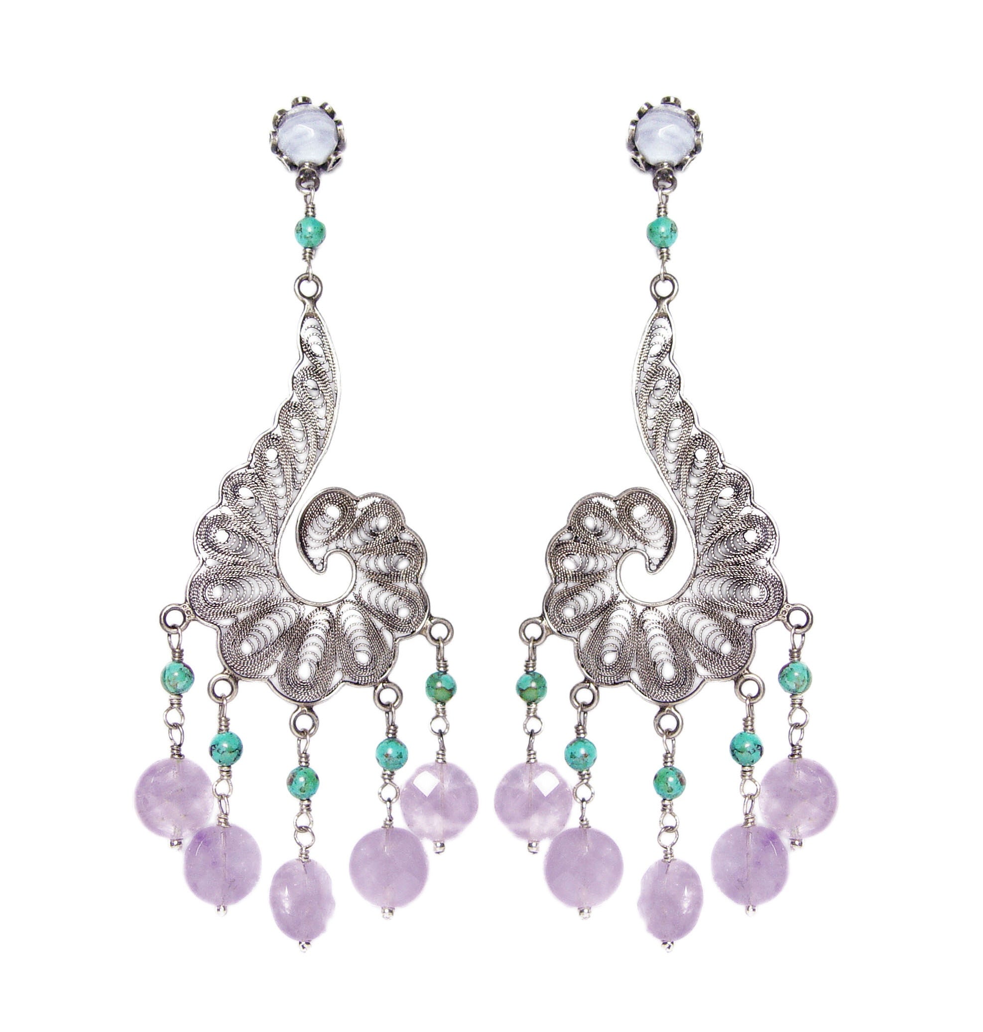 Atlantis Pearl and  Amethyst Chandelier Earrings