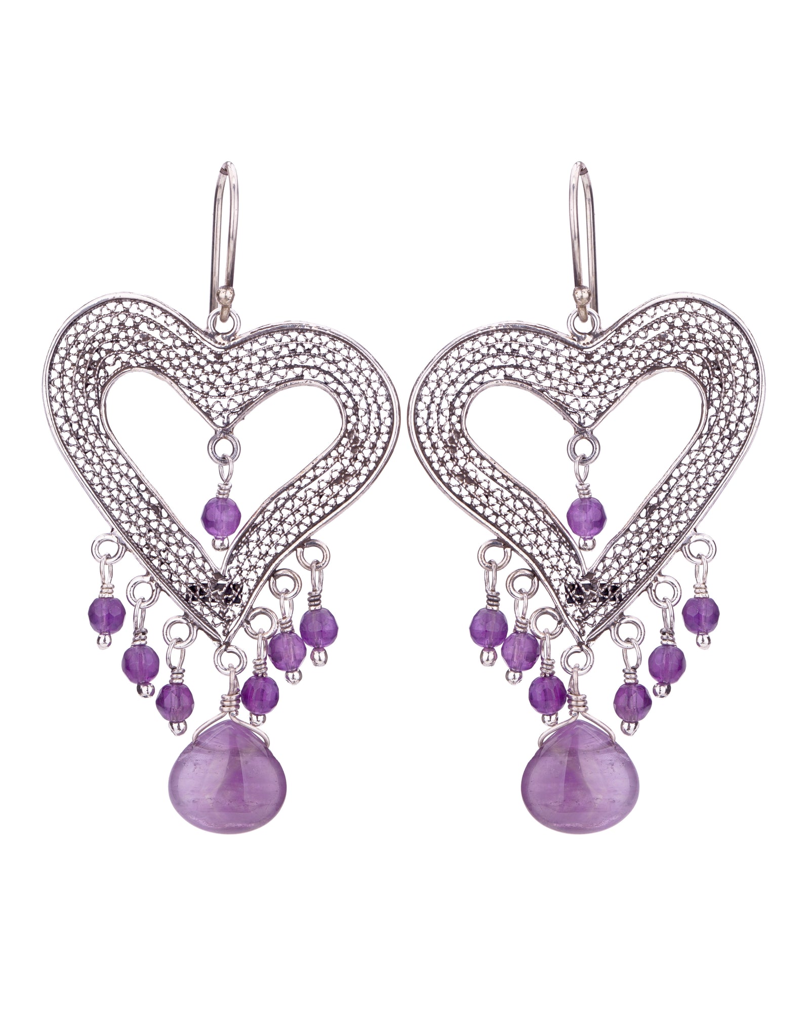 Heart earrings asymmetrical Amethyst