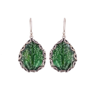 Japanese Fan Drop Earrings - Dark Green Reverse View