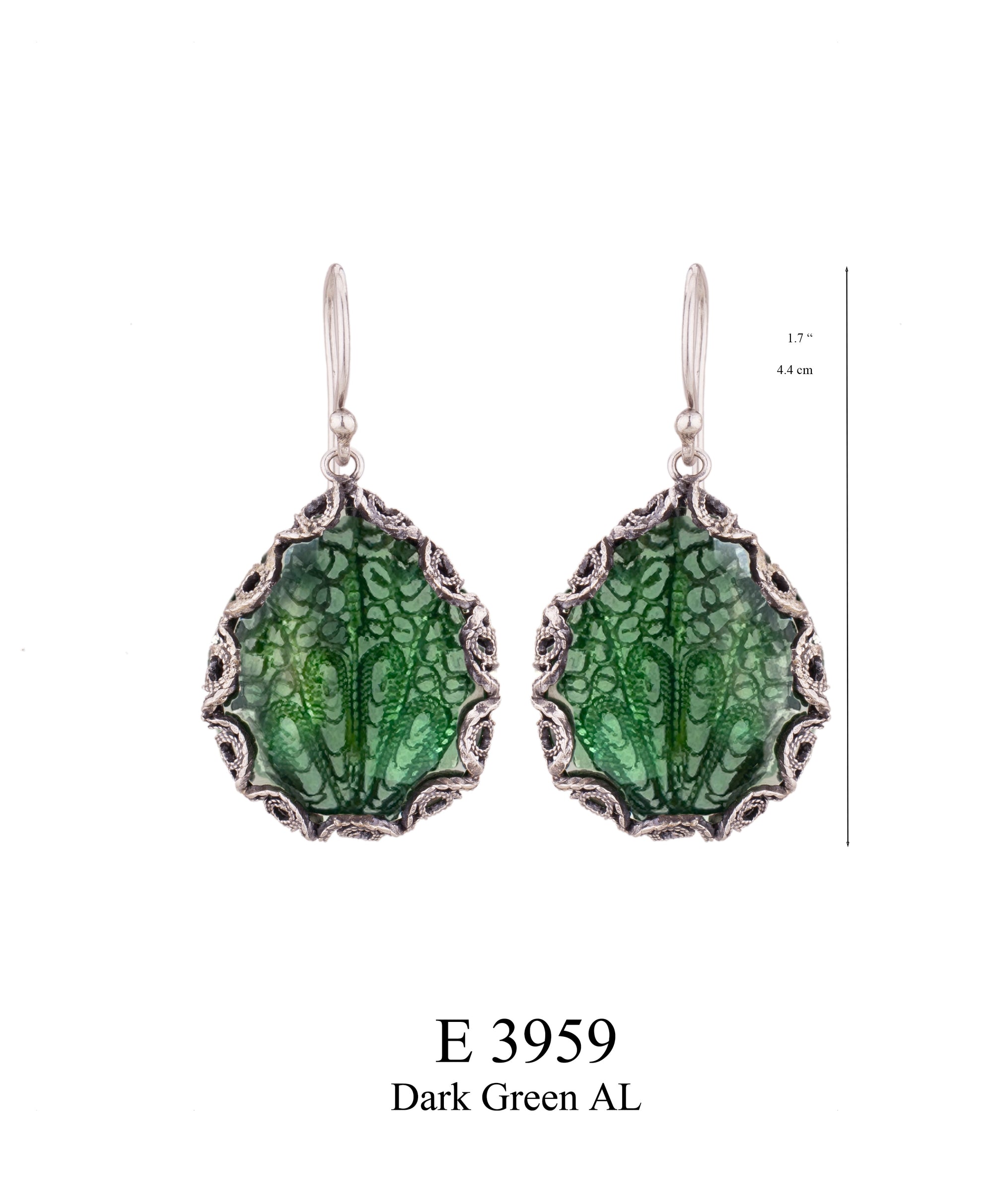 Japanese Fan Drop Earrings - Dark Green Reverse View