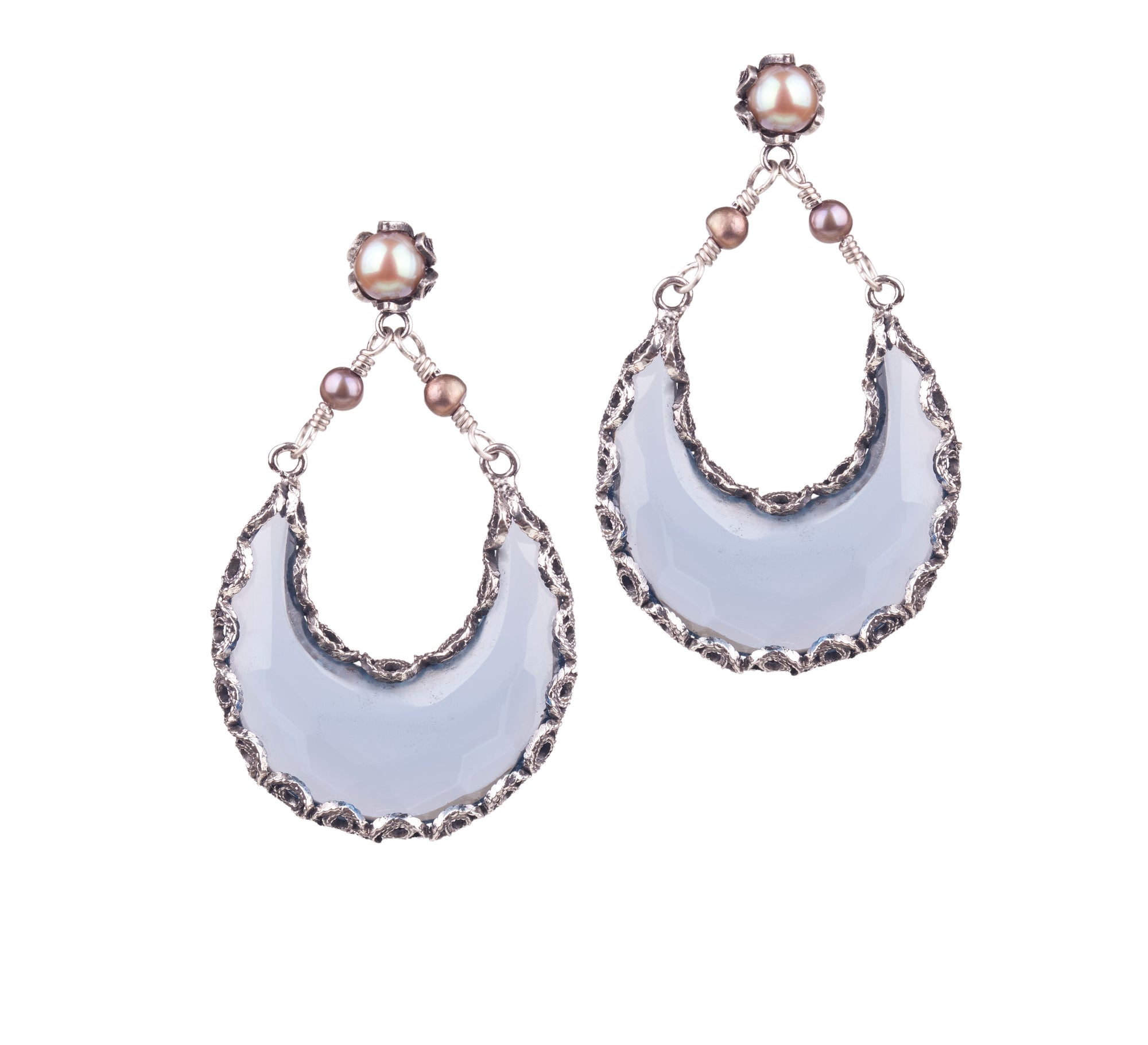 Moonlit Artisan Pearl & Aqua Lemuria Earrings