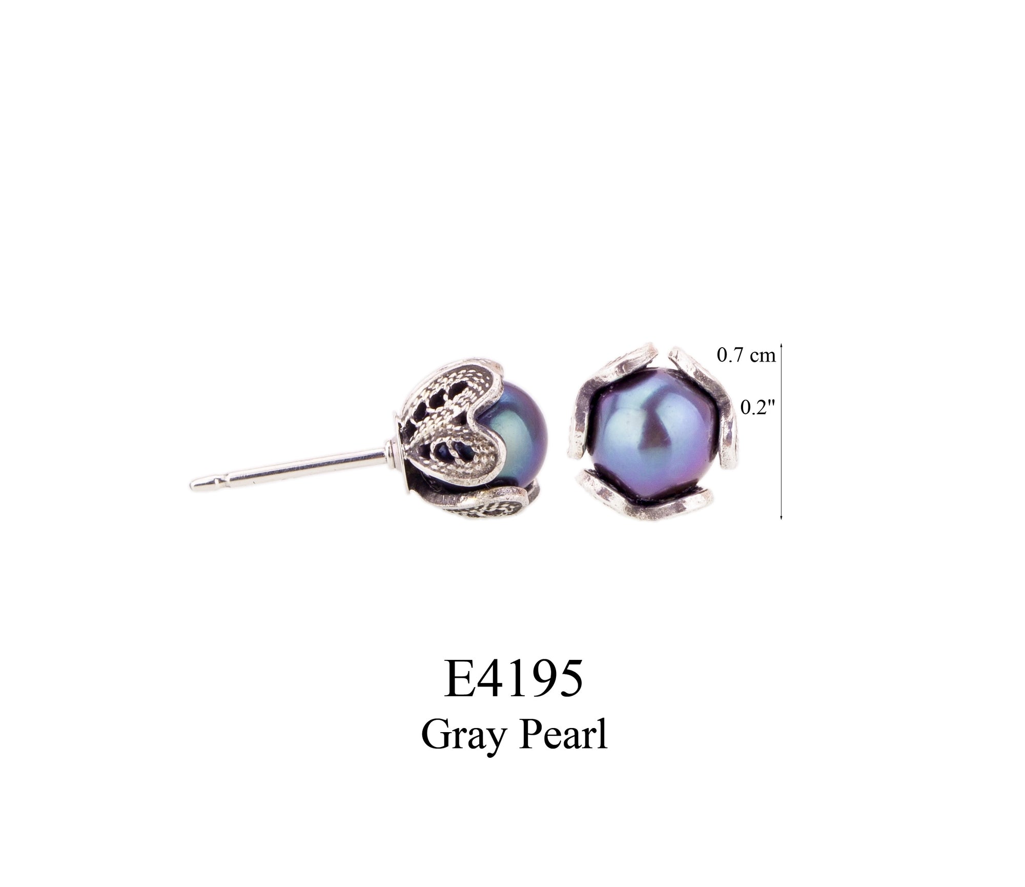 Ginkgo Heart stud grey pearl - small