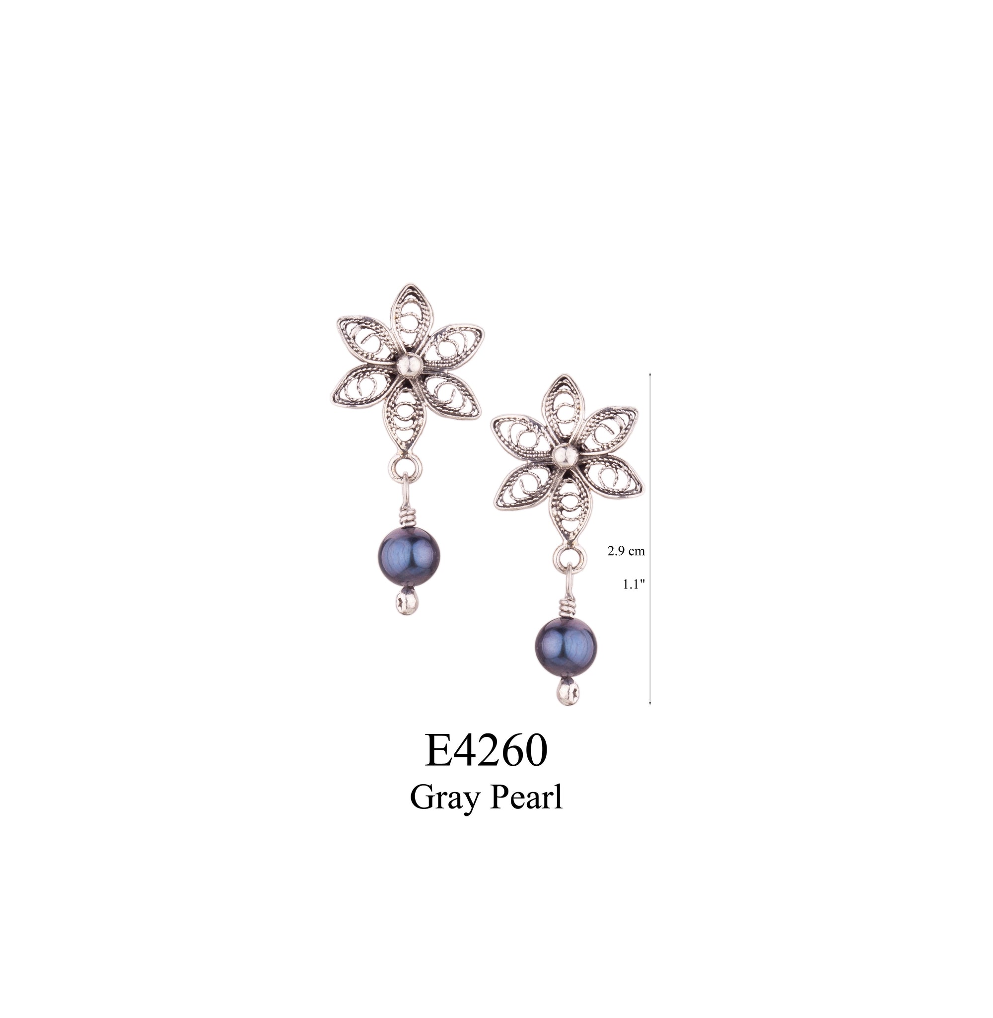 Forest Anemone Pearl Drop Earrings Grey