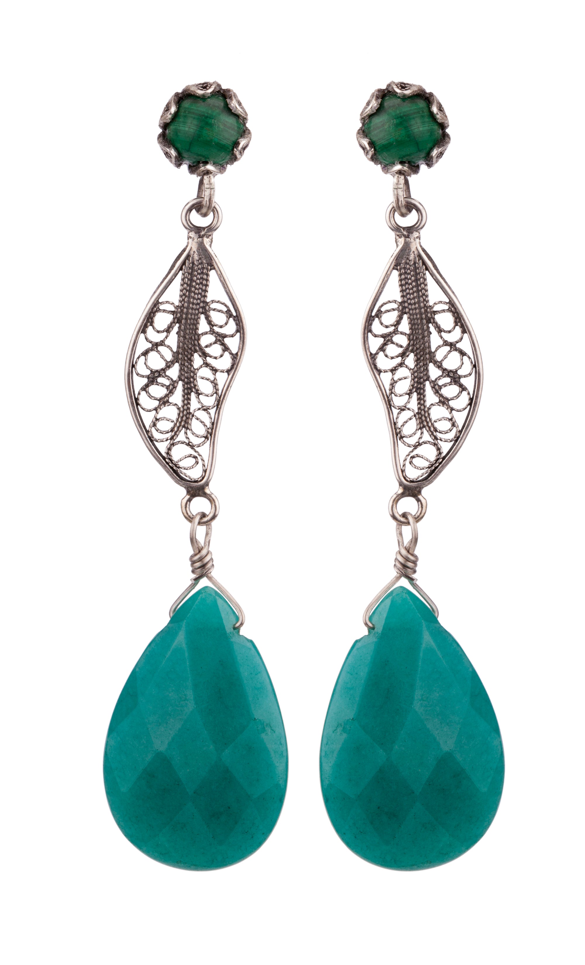 Boucles d'oreilles Forêt de Jade avec Coupe Tulipe Malachite ✿ 