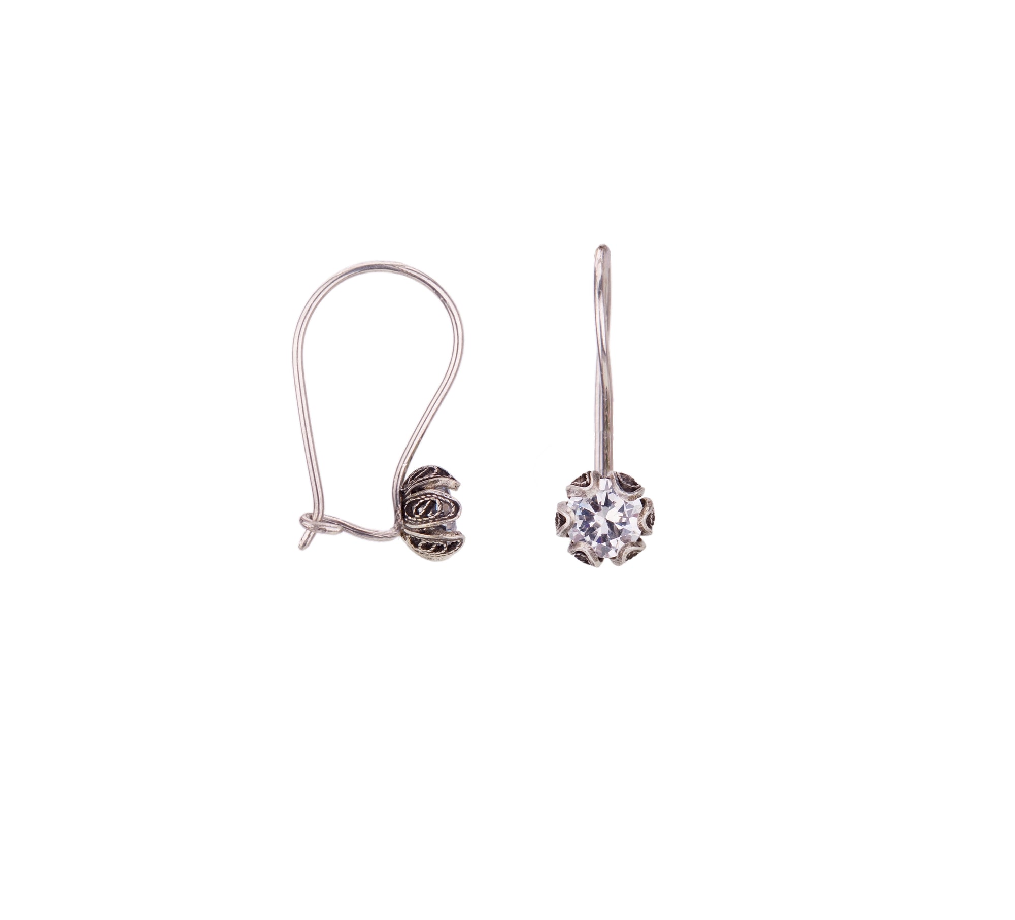 Tulip cup hanging earrings - clear cz- small