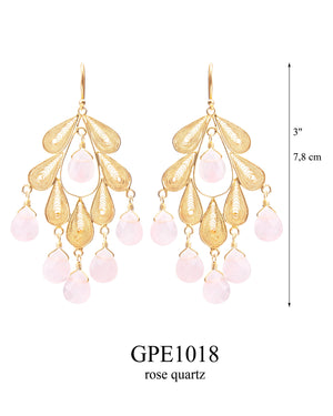 Classic Leaf earrings Gold - with Rose Quartz ✿