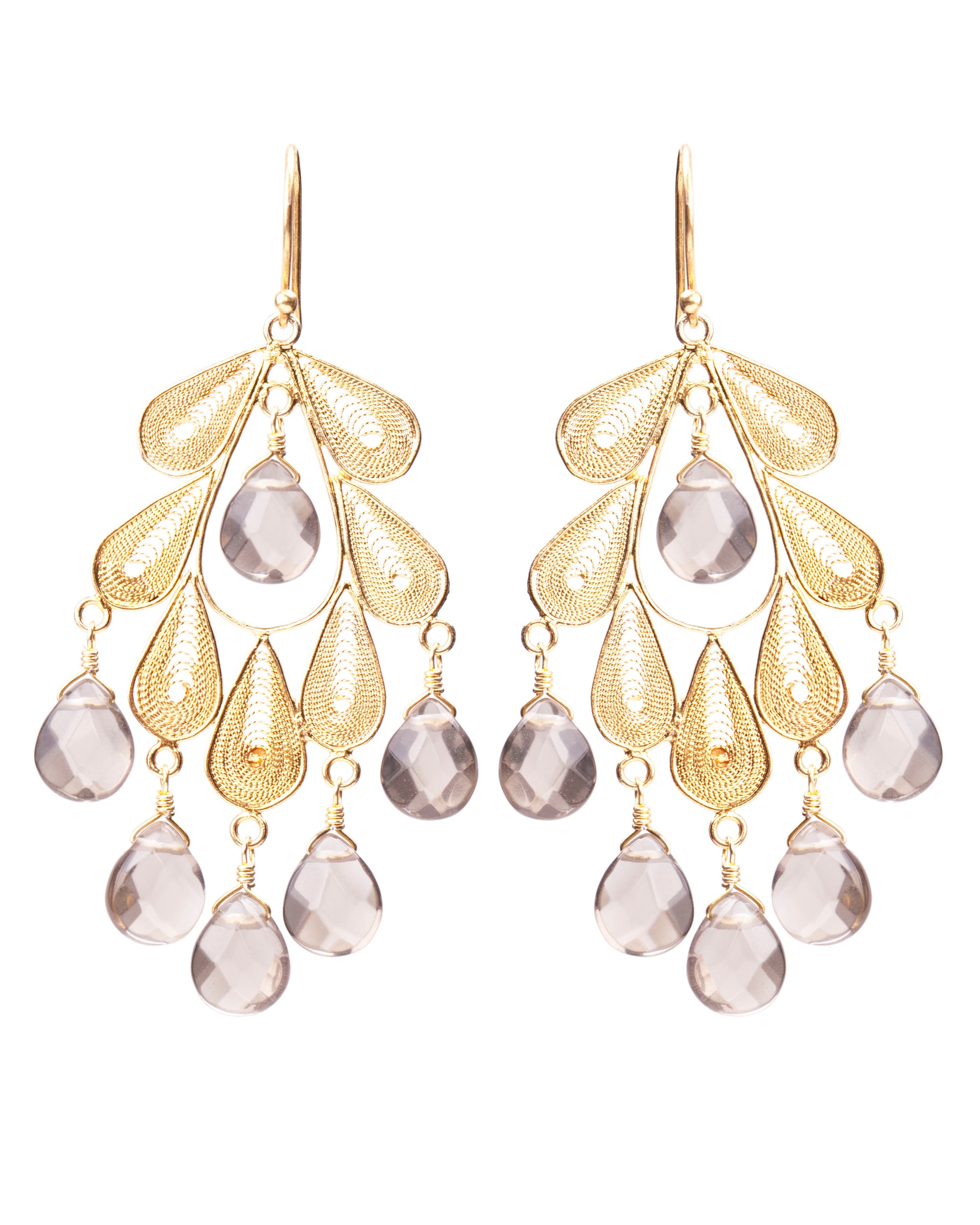 Boucles d'oreilles Feuille Classique Doré - avec Topaze Fumée ✿ 