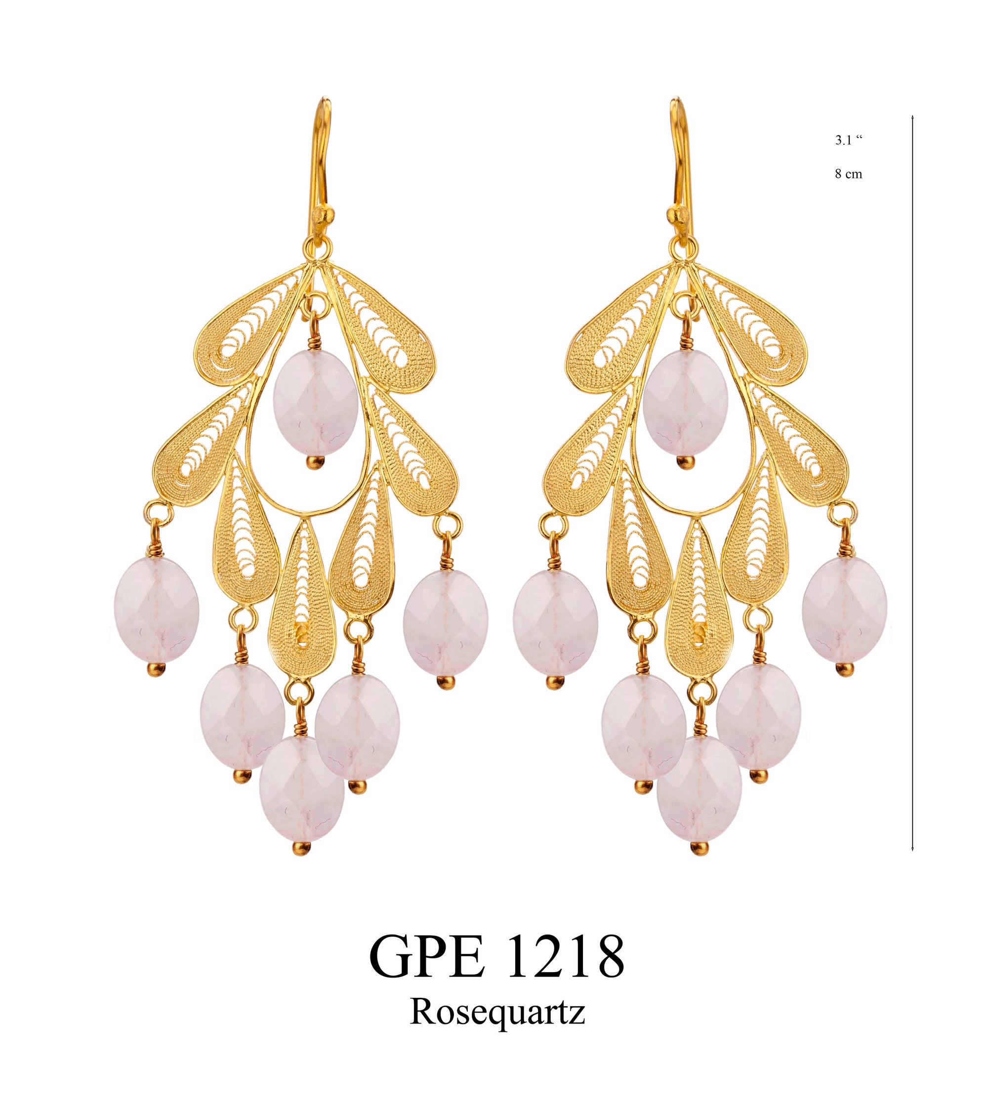 Classic Leaf earrings Gold top- Rose Quartz