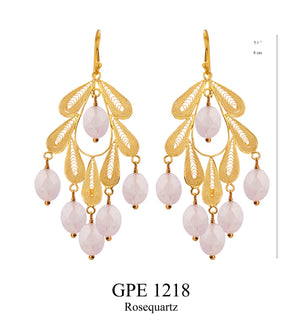 Classic Leaf earrings Gold top- Rose Quartz