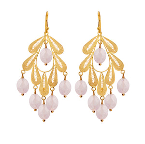 Classic Leaf earrings Gold top- Rose Quartz