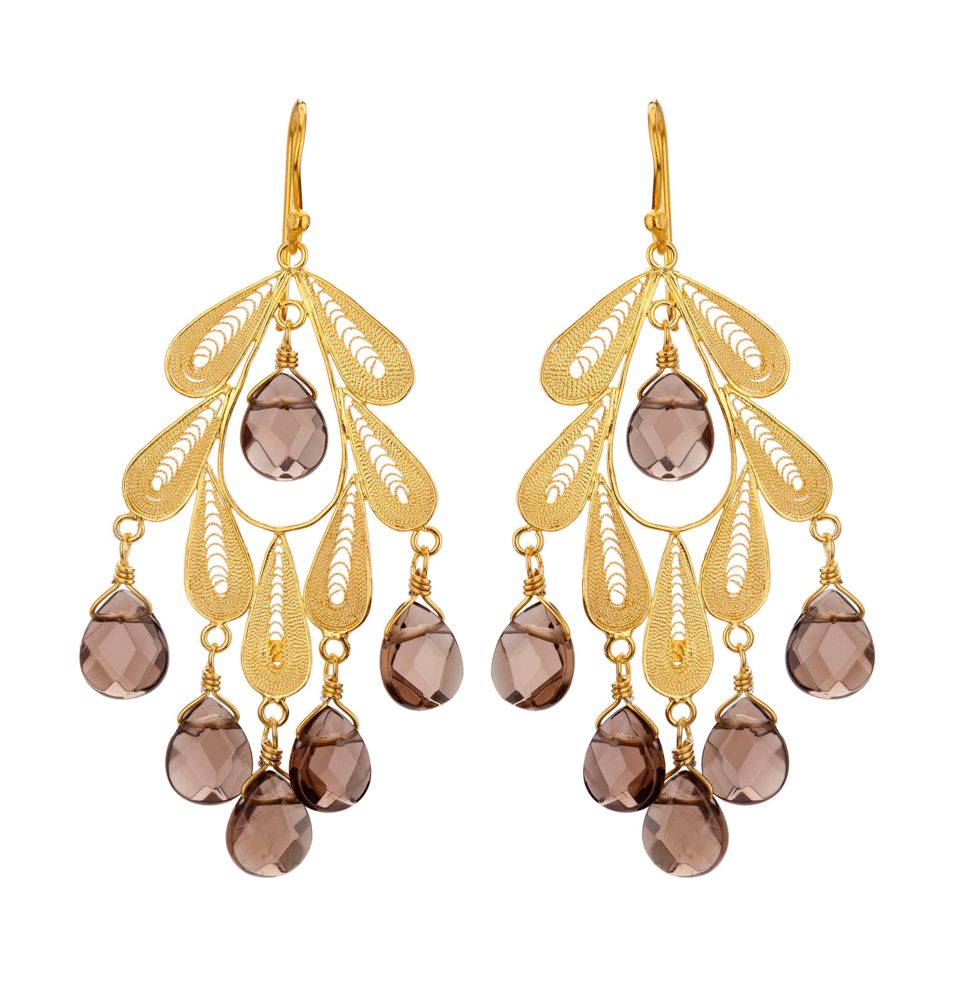 Classic Leaf earrings Gold - Smokey Quartz