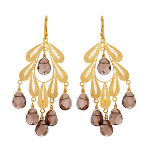 Classic Leaf earrings Gold - Smokey Quartz