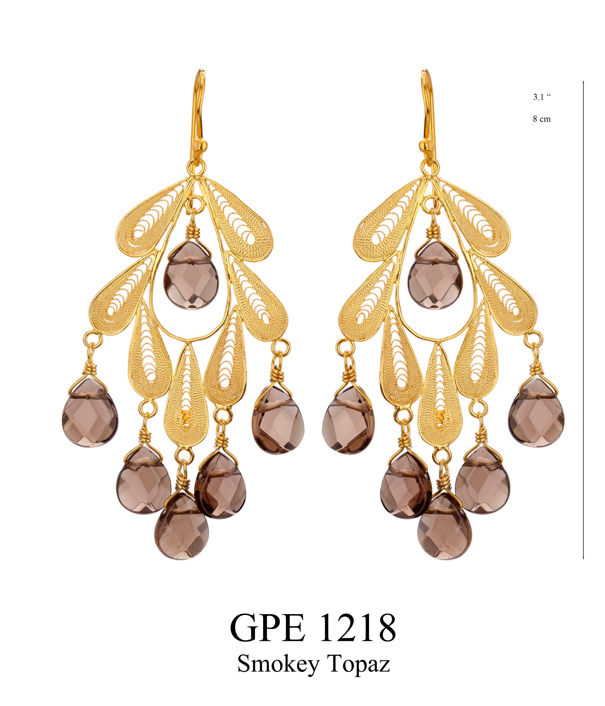 Classic Leaf earrings Gold - Smokey Quartz