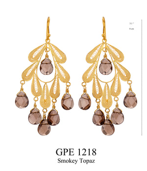 Classic Leaf earrings Gold - Smokey Quartz