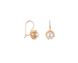 Classic Tulip cup earrings Gold - with White Pearls ✿