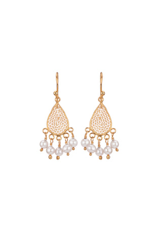 Small Teardrop gold filigree earrings - White Pearl ✿