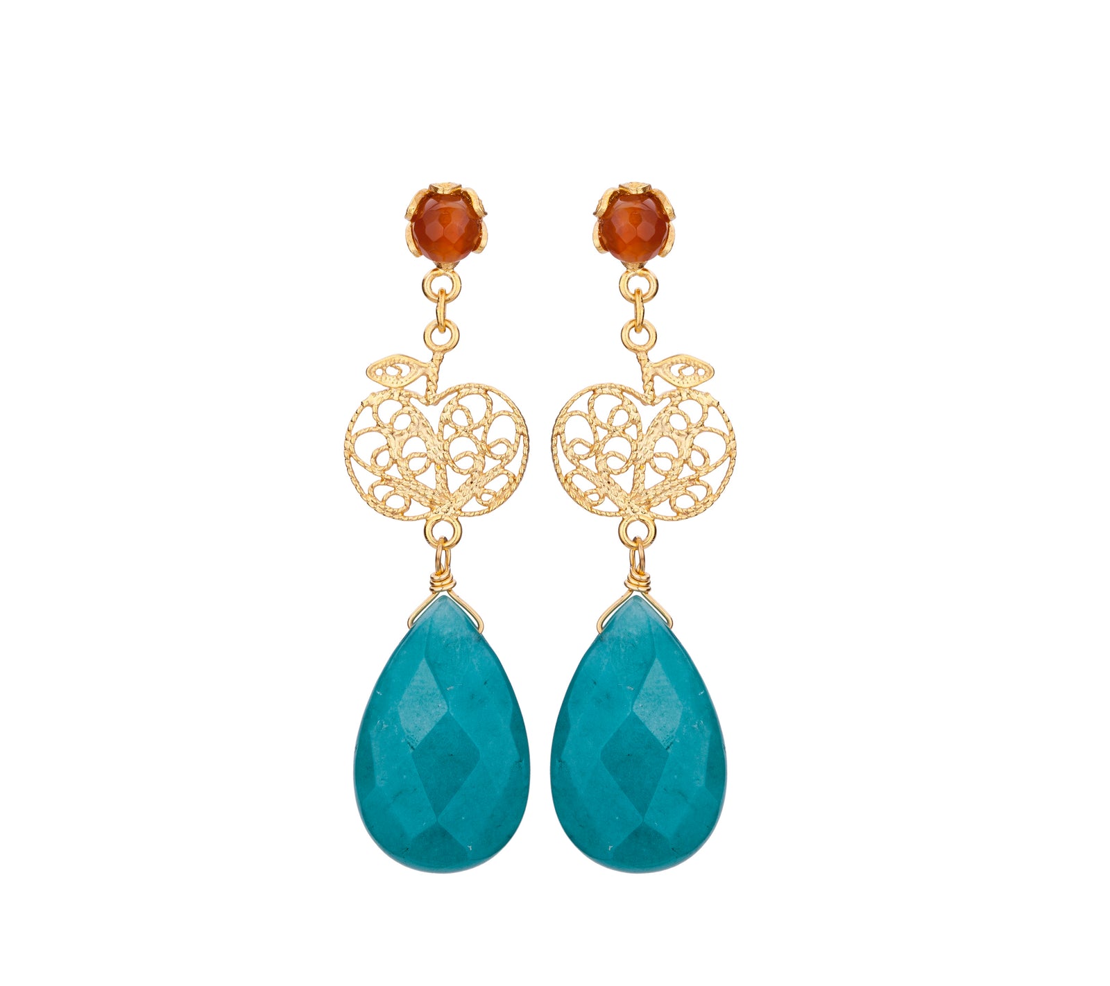 Serenity Garden Drop Earrings - Teal Jade & Carnelian GPE3765 post