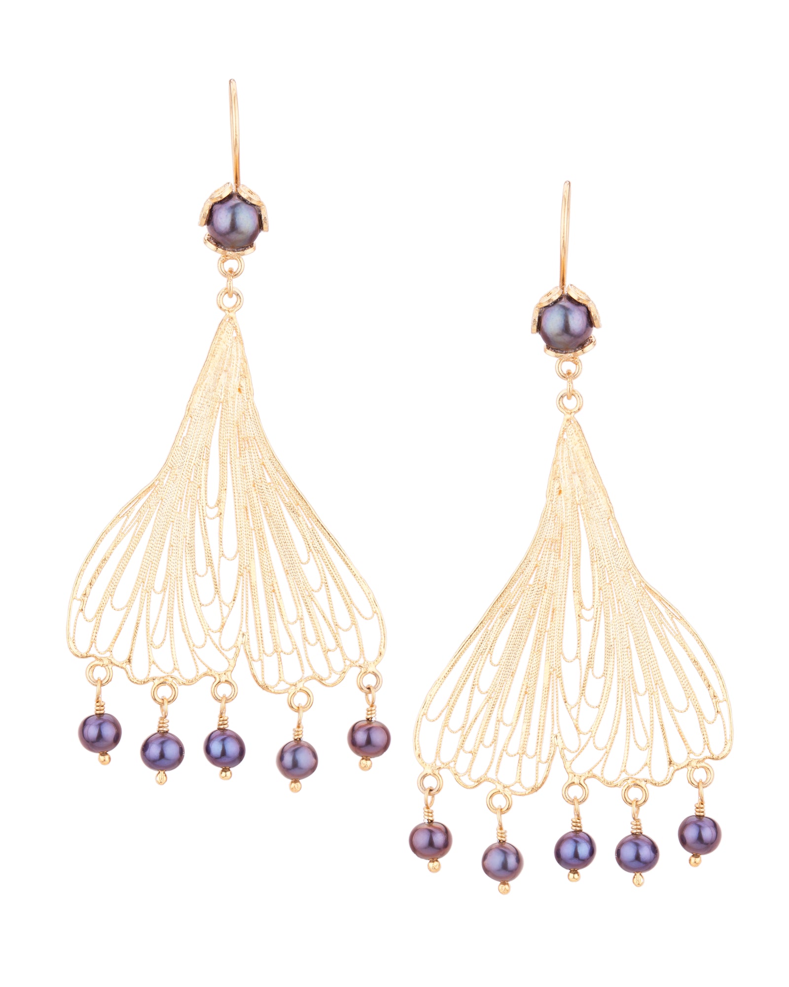 Moonlit Cascade earrings - Gray pearl