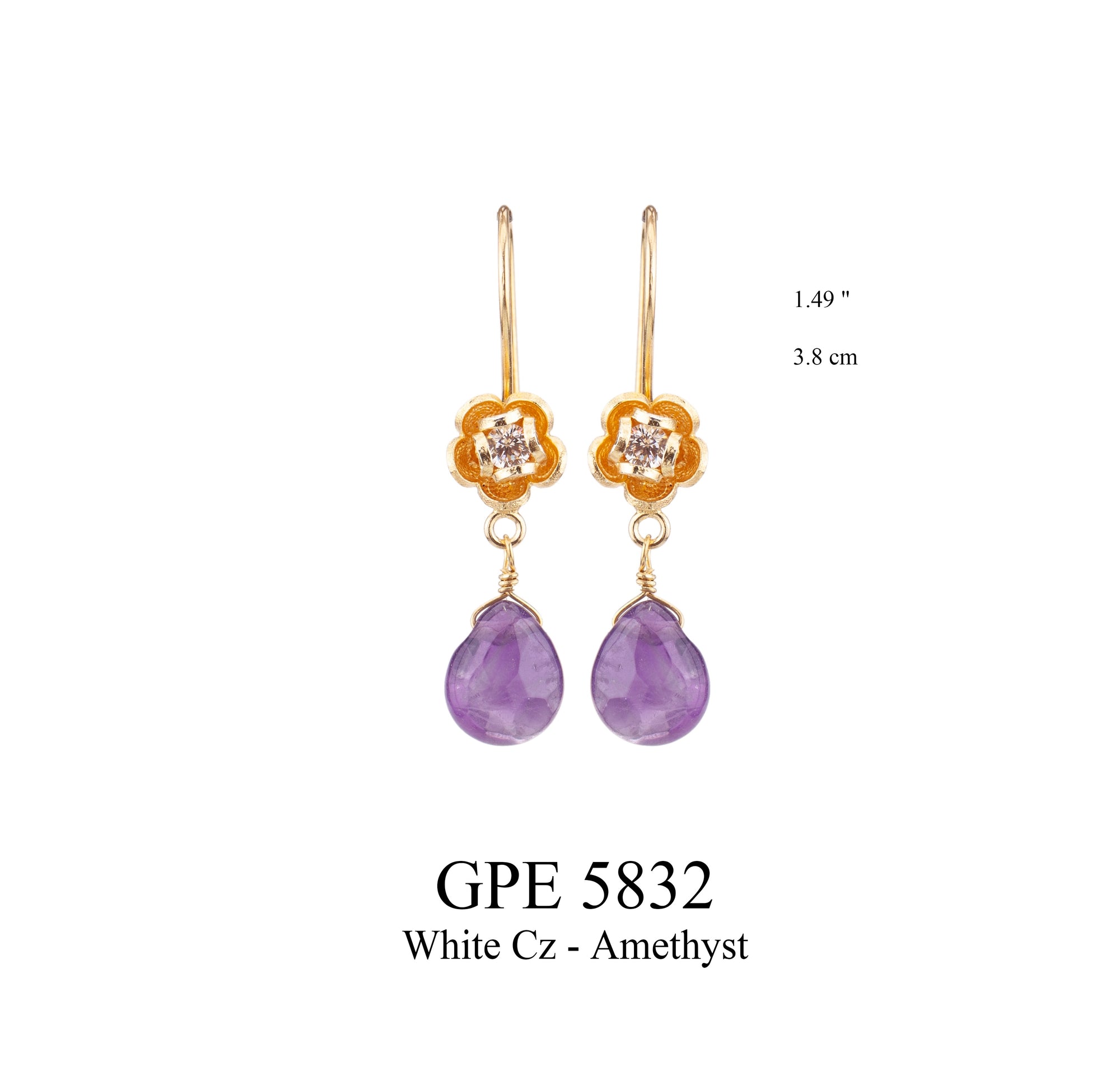 White CZ Amethyst Drop Earrings