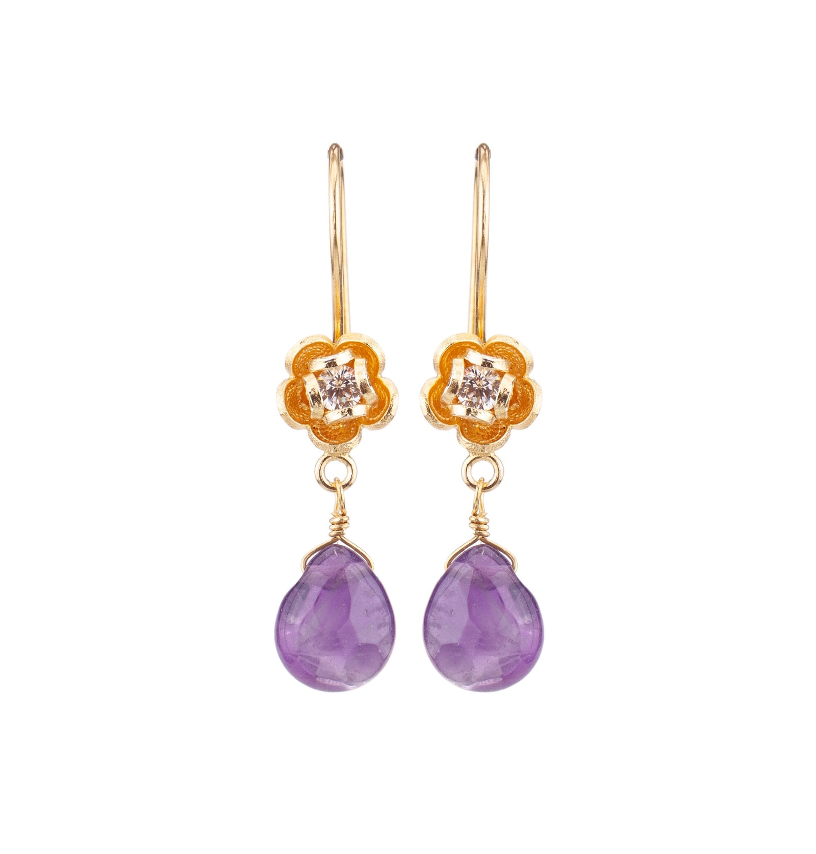 White CZ Amethyst Drop Earrings