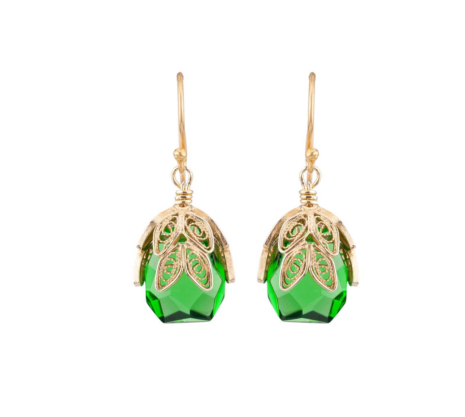 Filigree Green Drop Earrings