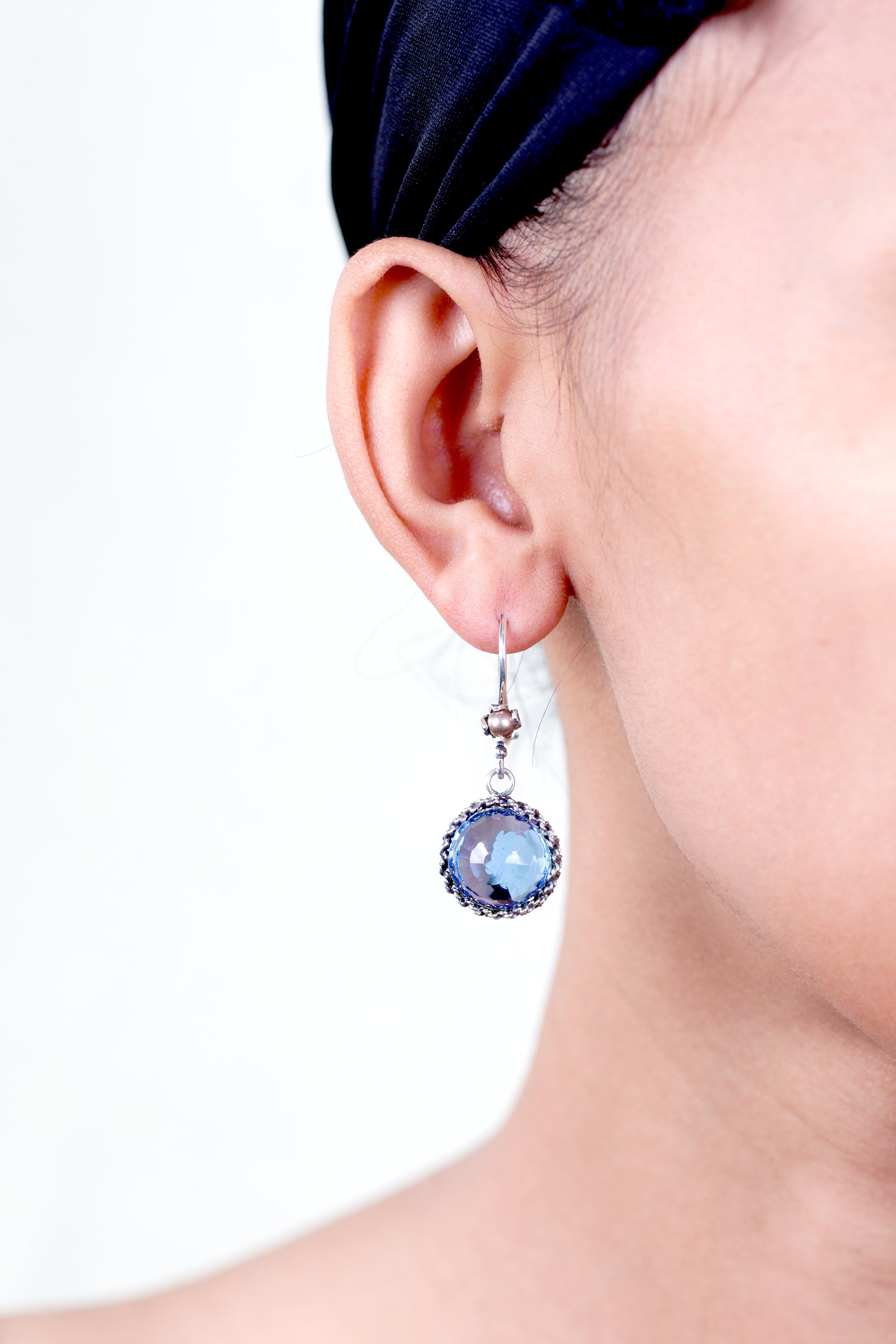 Morning Dewdrop earrings - Grey Blue Aqua Lemuria with Citrine CZ