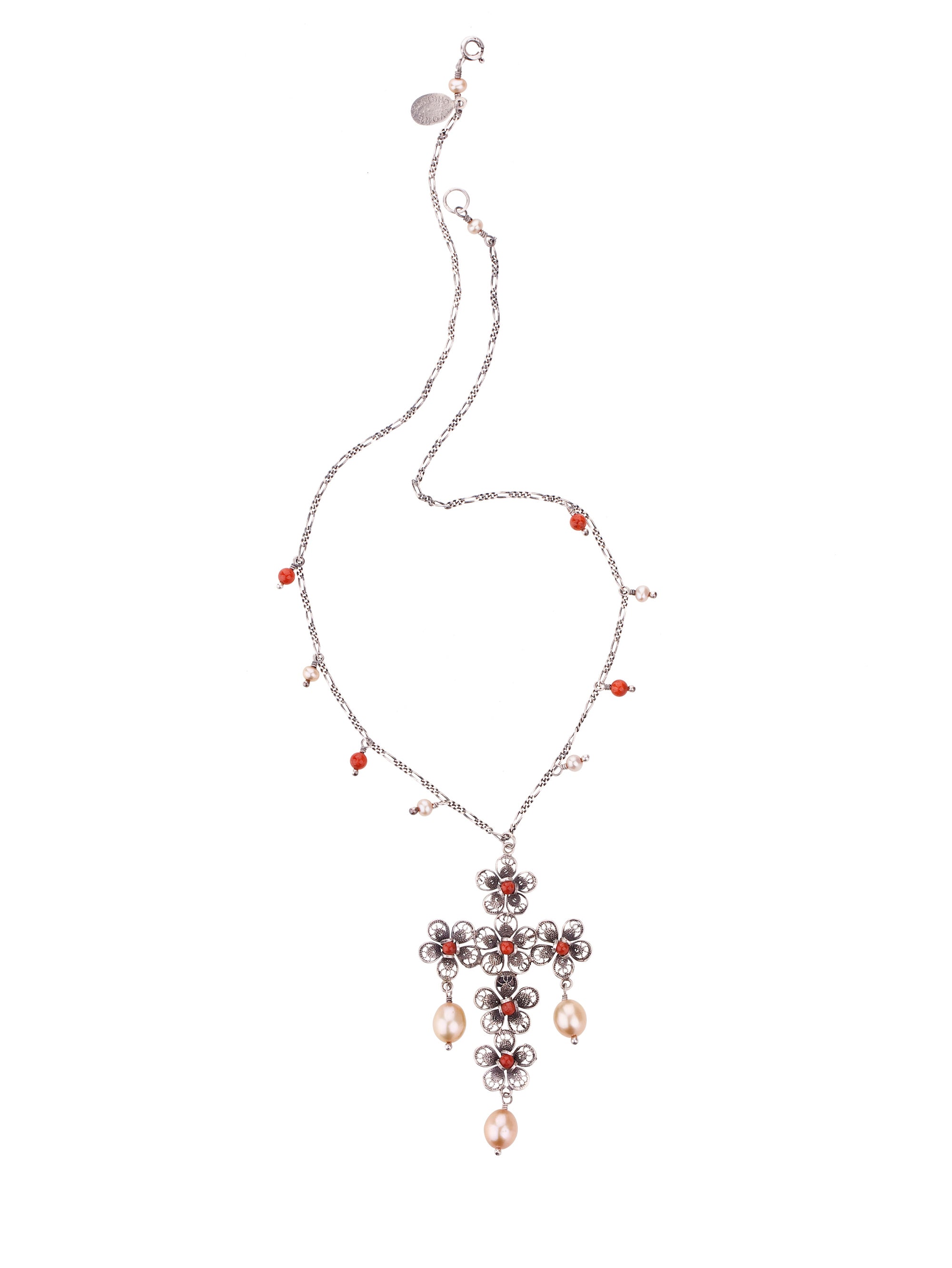 Collier croix florale en filigrane ✿ 