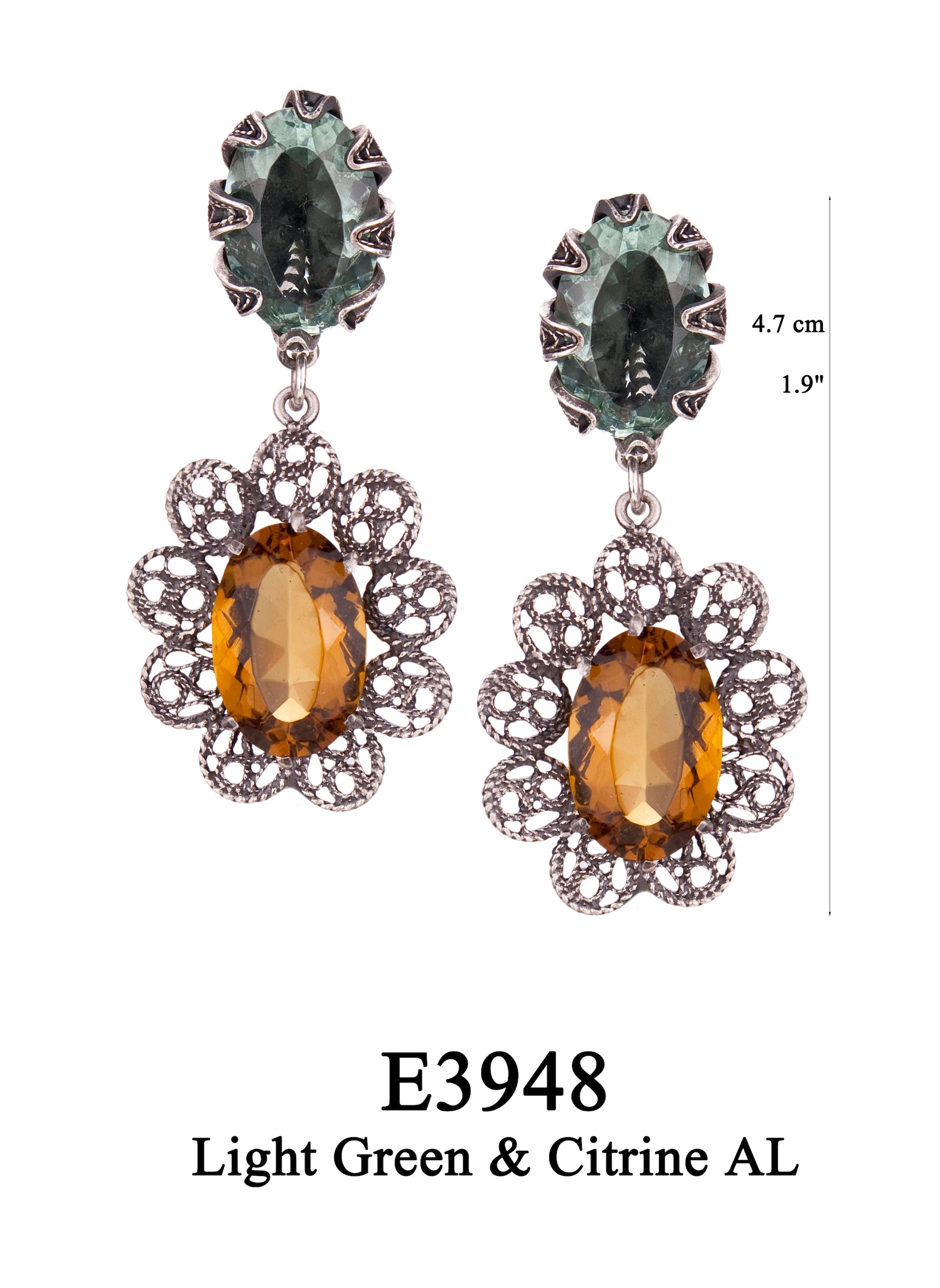 Boucles d'oreilles pendantes ovales en filigrane de citrine Lémurie ✿ 