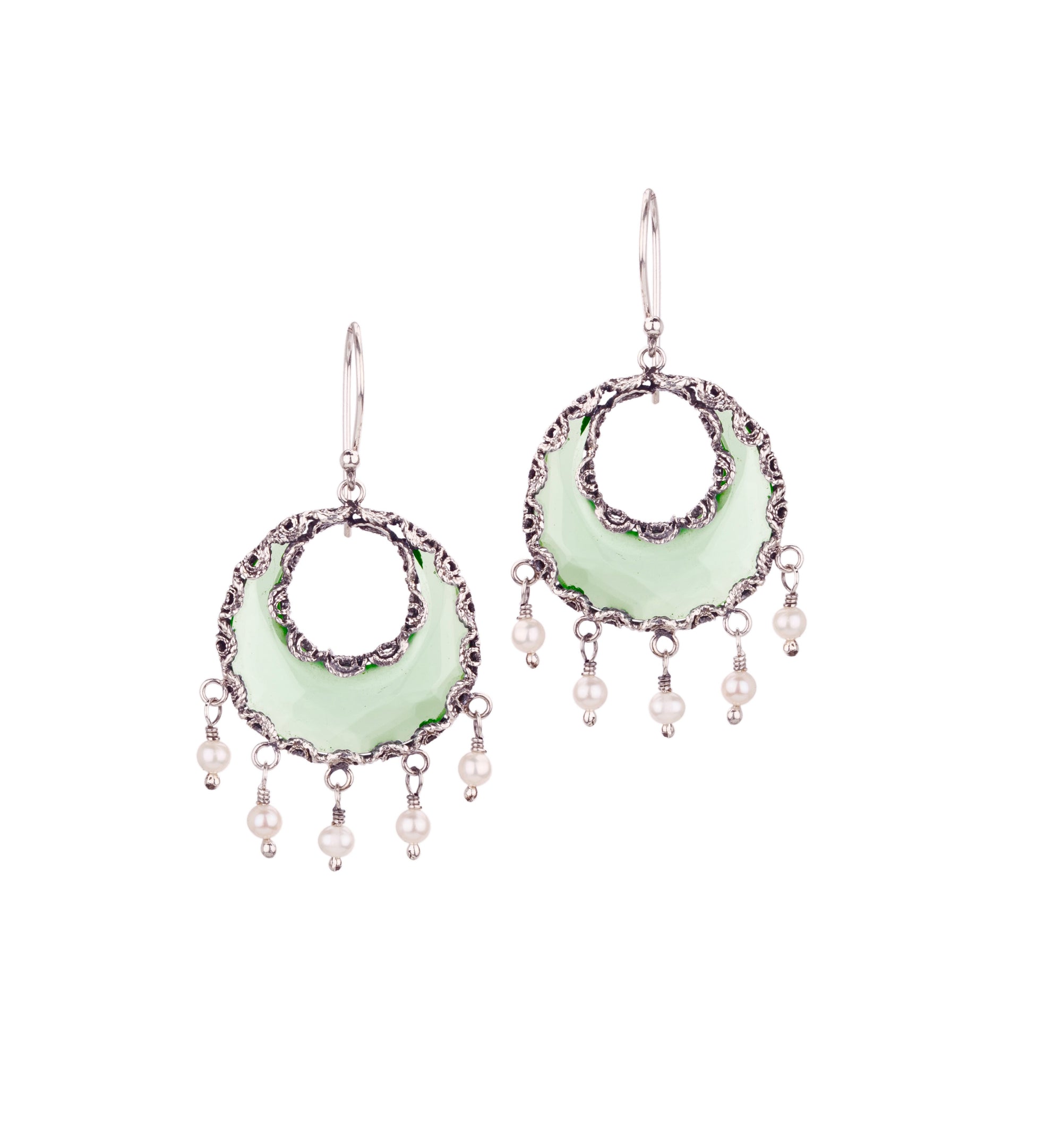 Moon Artisan Pearl & Aqua Lemuria Earrings- Crystalline Green