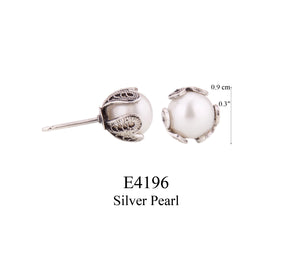 Ginkgo  Silver Pearl Studs - Medium