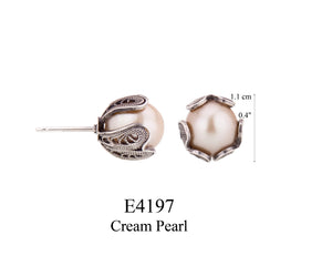 Ginkgo Cream  Pearl Studs - Medium