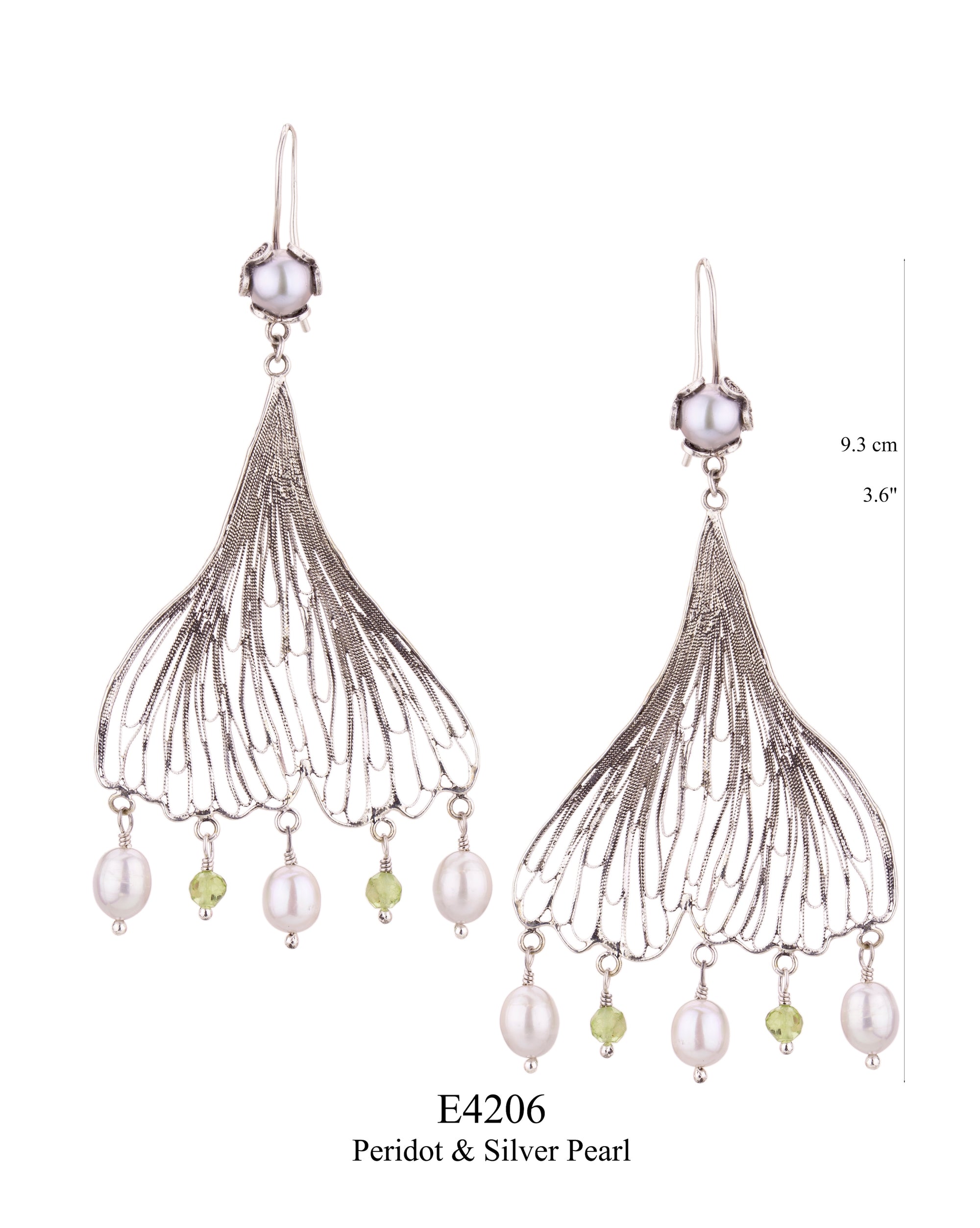 Ginkgo Biloba earrings - Peridot/Silver Pearl