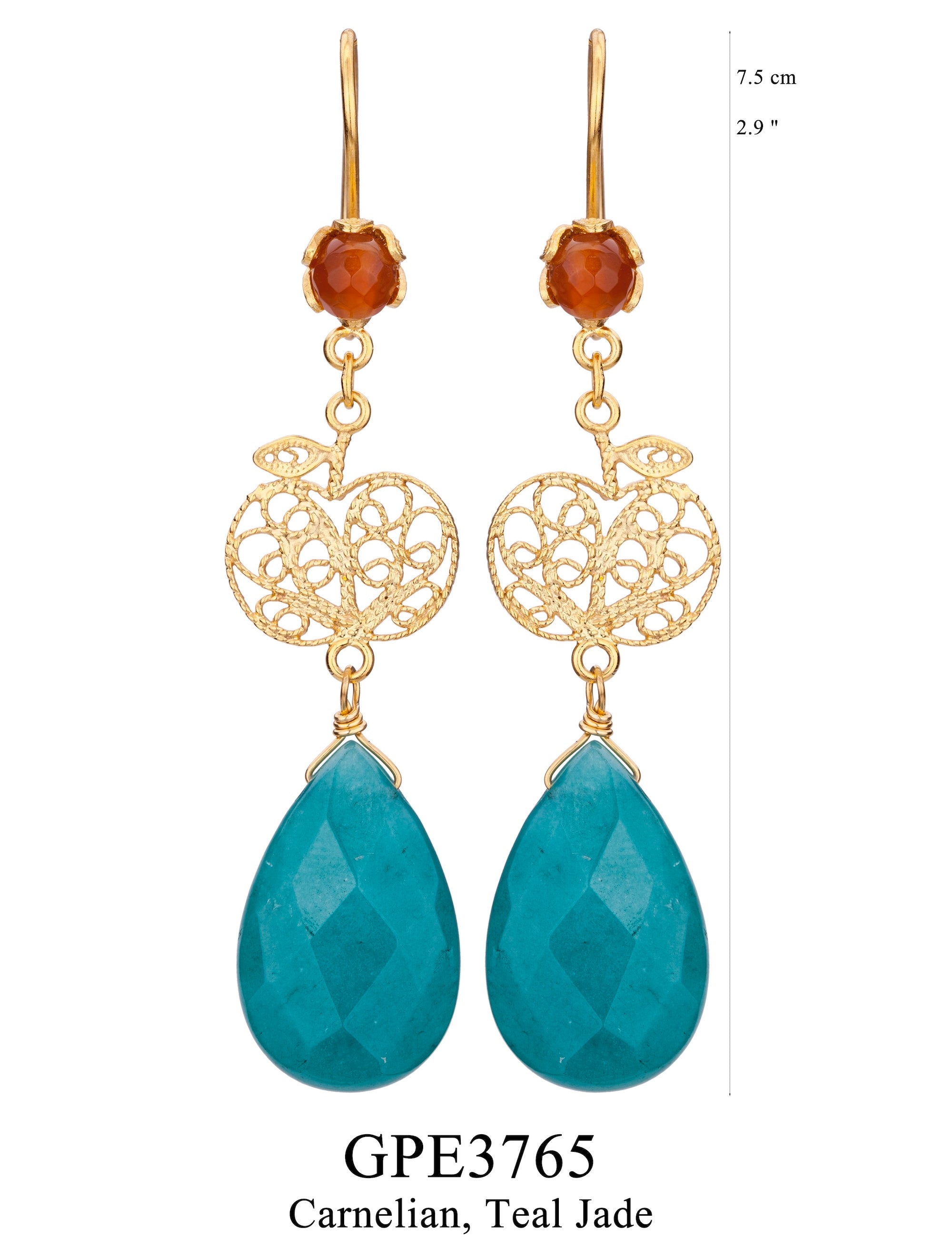 Serenity Garden Drop Earrings - Teal Jade & Carnelian