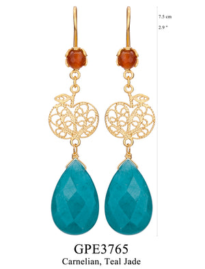 Serenity Garden Drop Earrings - Teal Jade & Carnelian