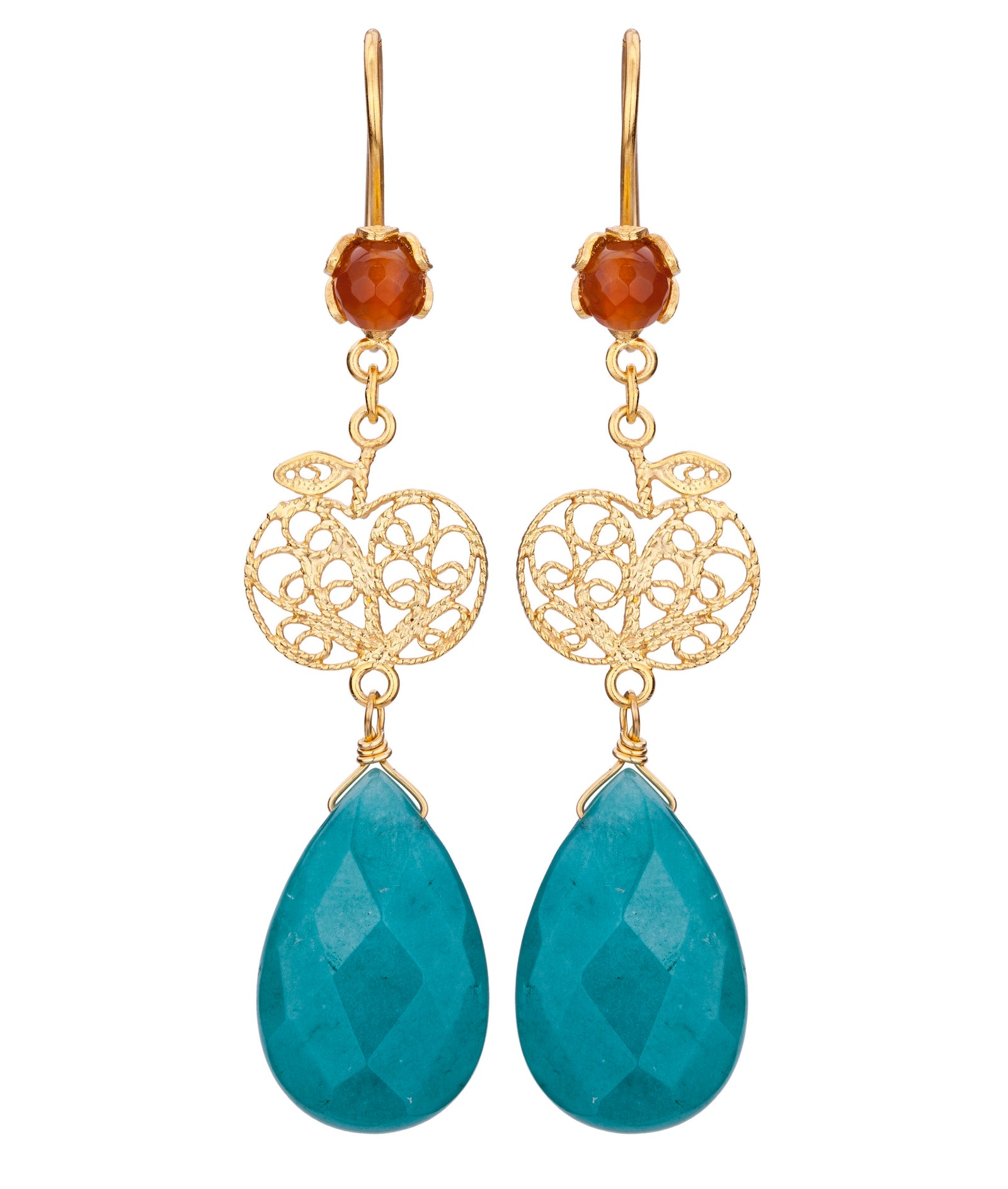 Serenity Garden Drop Earrings - Teal Jade & Carnelian