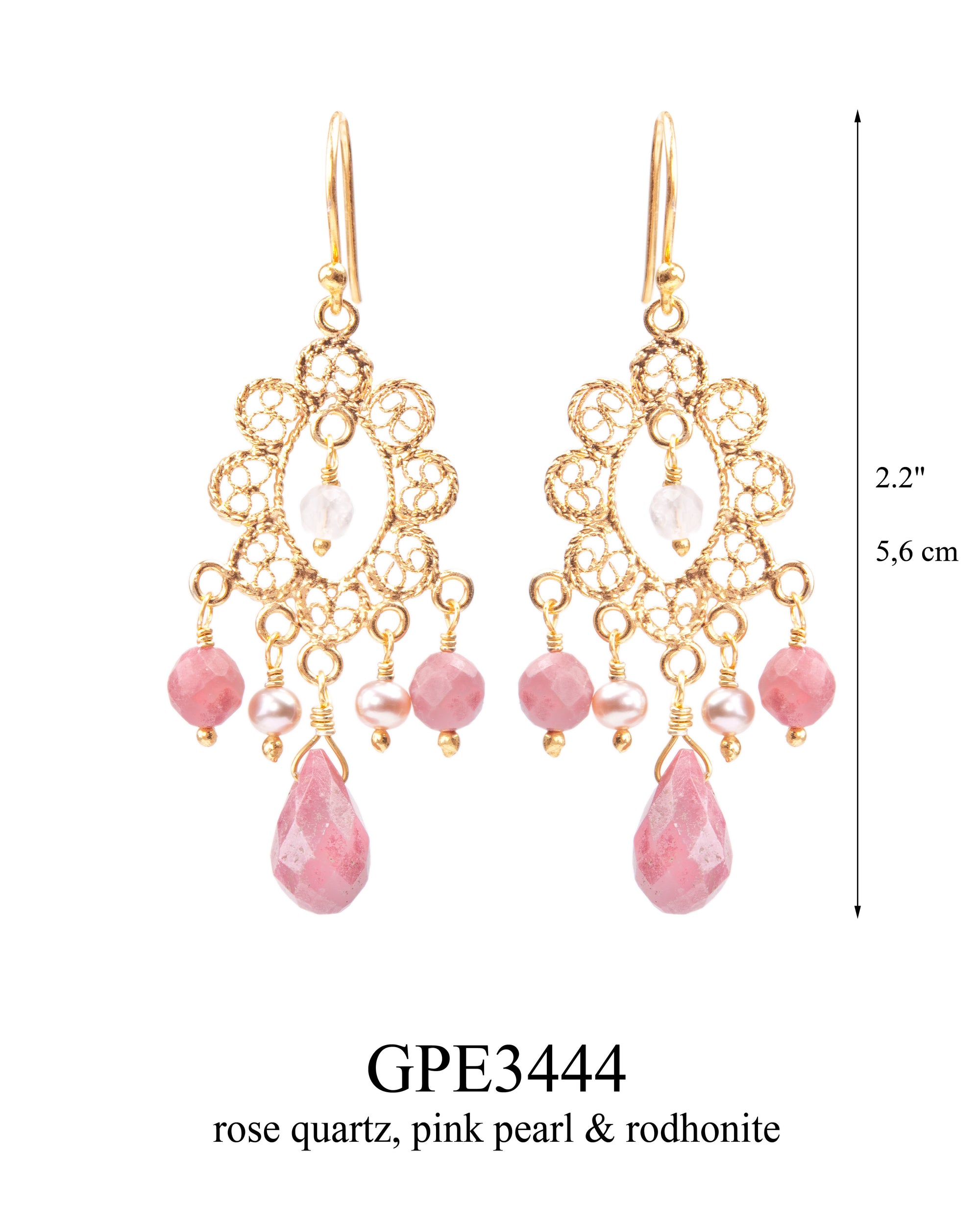 Boucles d'oreilles en dentelle rose - avec rhodolite, perle rose et quartz rose ✿ 