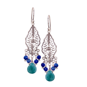 Aqua Blossom Earrings - Teal Jade/Blue Agate