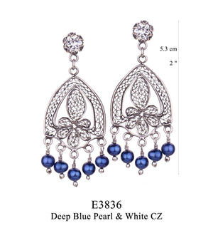 Chair-ity Collection- White CZ/Deep Blue Pearls