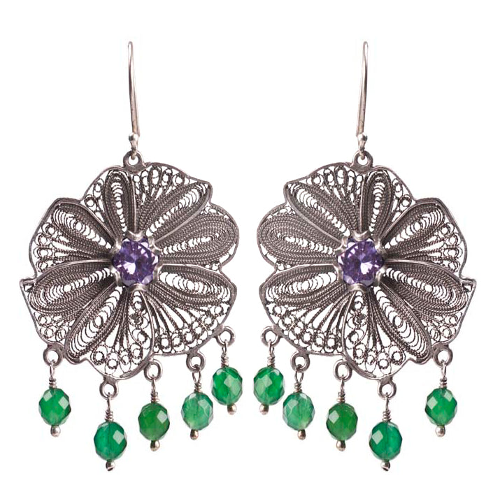 Yvone Christa_ Flower earrings - green onyx_E4001