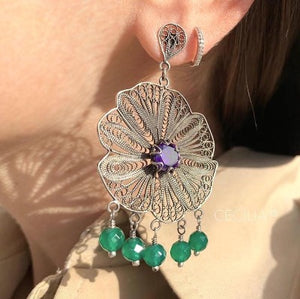 Flower earrings - green onyx
