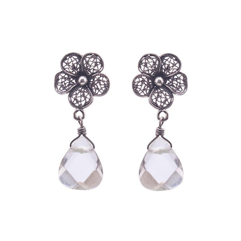 Yvone Christa_LACE DAISY EARRINGS WITH TEARDROP AQUA LEMURIA_E5141
