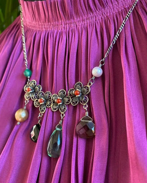 Aqua Blossom multi color gemstone necklace