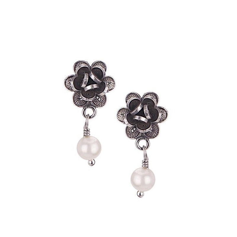  E021_White Pearl_ROSEBUD EARRINGS by Yvone Christa