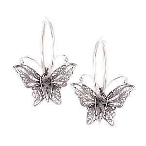 Yvone Christa_FLOATING FILIGREE BUTTERFLY ON A LARGE SILVER HOOP EARRING_E1769