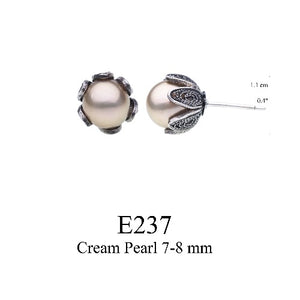 Tulip cup stud earrings - cream pearl - small