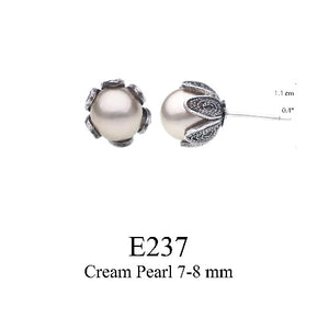 Tulip cup stud earrings - cream pearl - medium