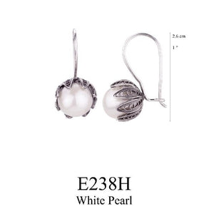 Tulip cup hanging earrings - white pearl - large