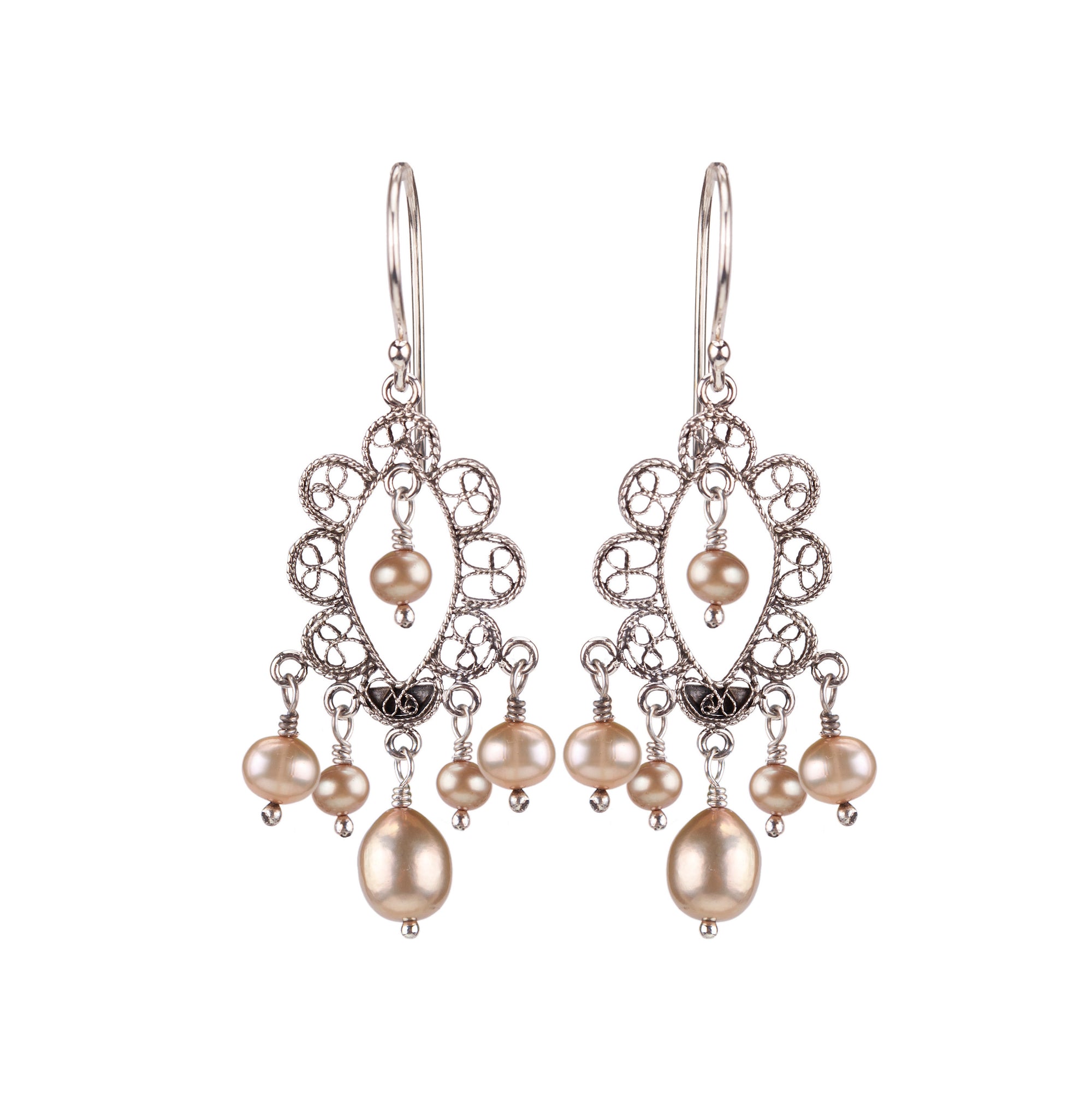 Boucles d'Oreilles Ovales Dentelle - Perles Crème ✿ 